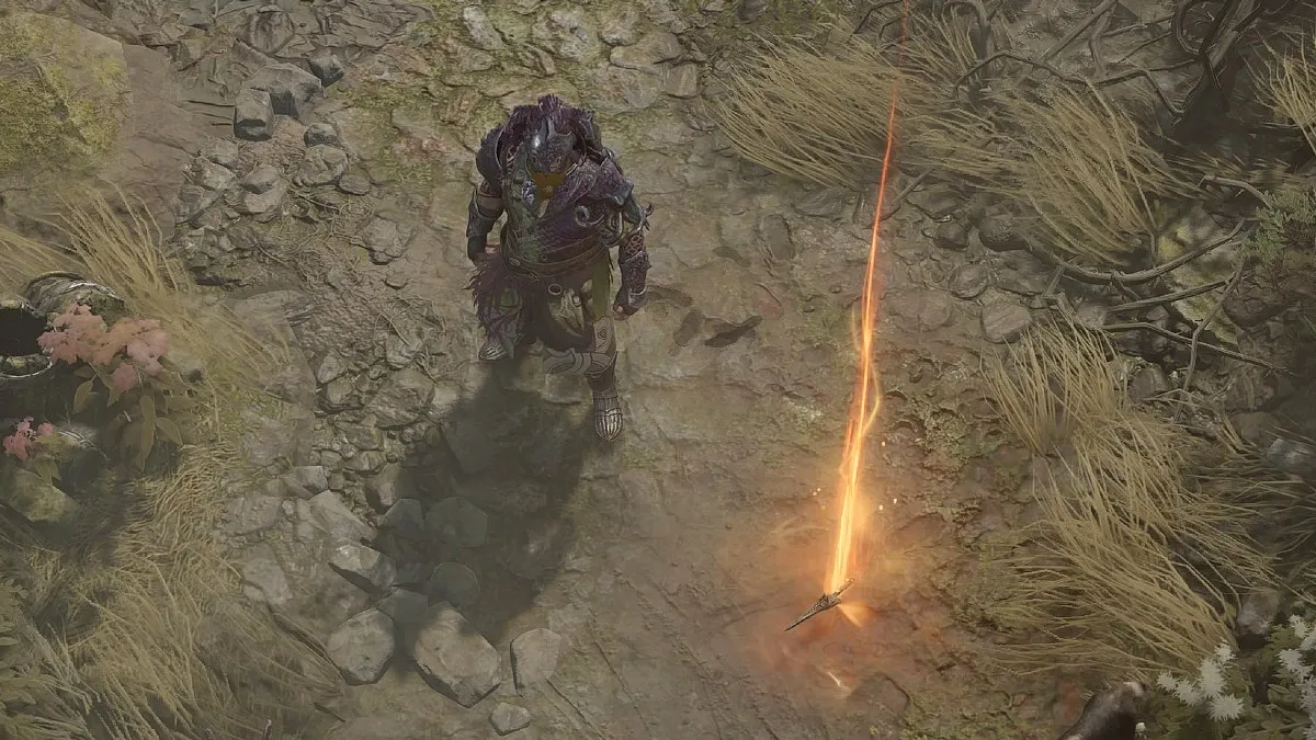 Umbracrux Dagger on the ground in Diablo 4.