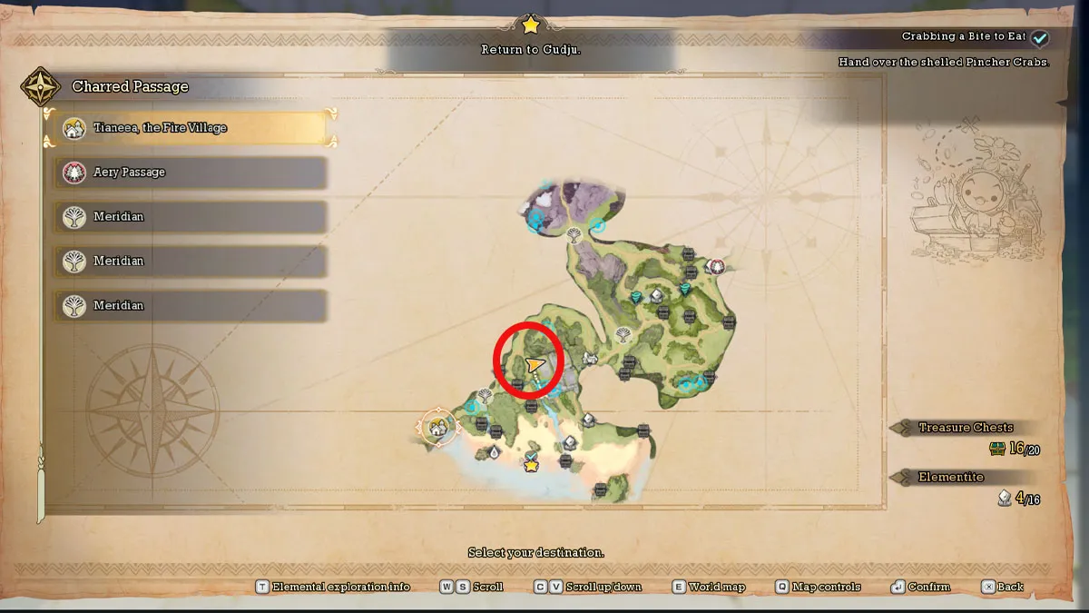 Image of a map in Visions of Mana which highlights the location of the Nemeses