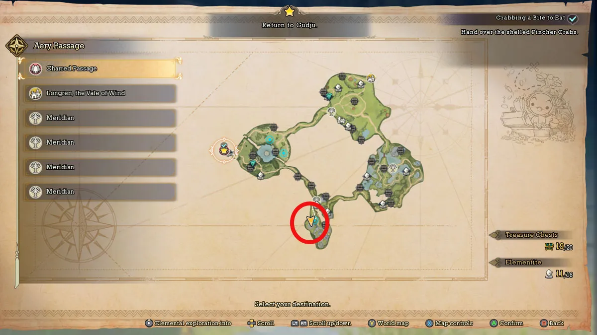 Image of a map in Visions of Mana which highlights the location of the Nemeses