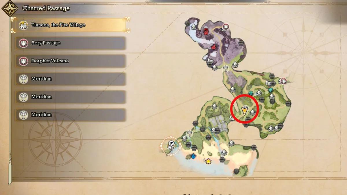 Image of a map in Visions of Mana which highlights the location of the Nemeses