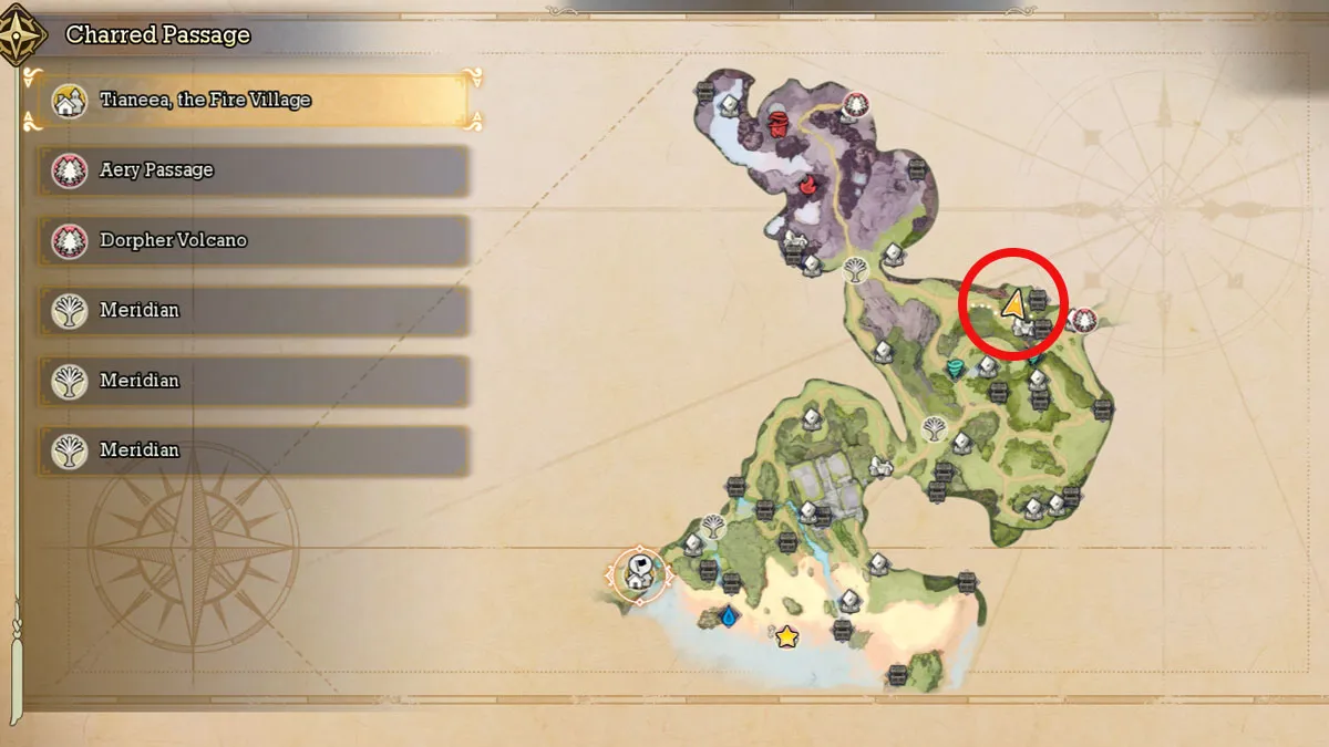 Image of a map in Visions of Mana which highlights the location of the Nemeses