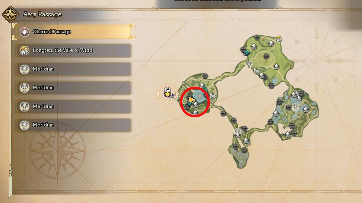 Image of a map in Visions of Mana which highlights the location of the Nemeses