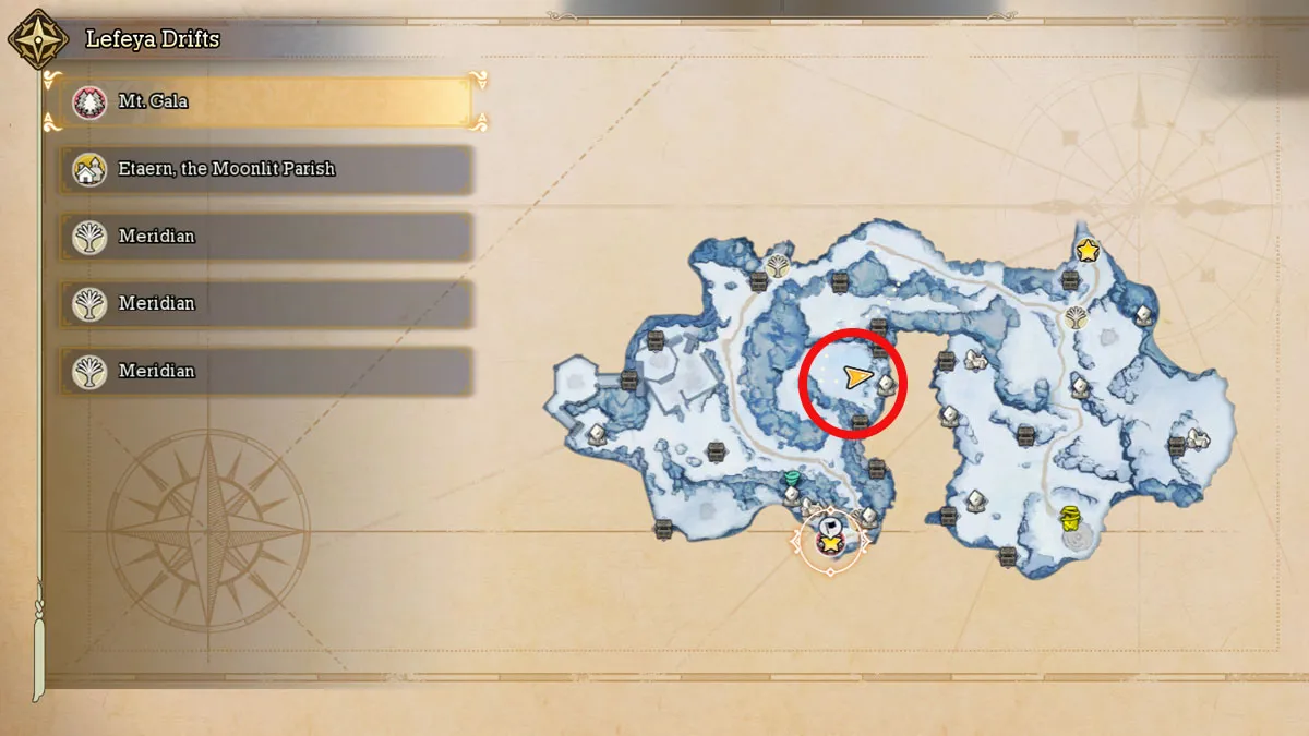 Image of a map in Visions of Mana which highlights the location of the Nemeses