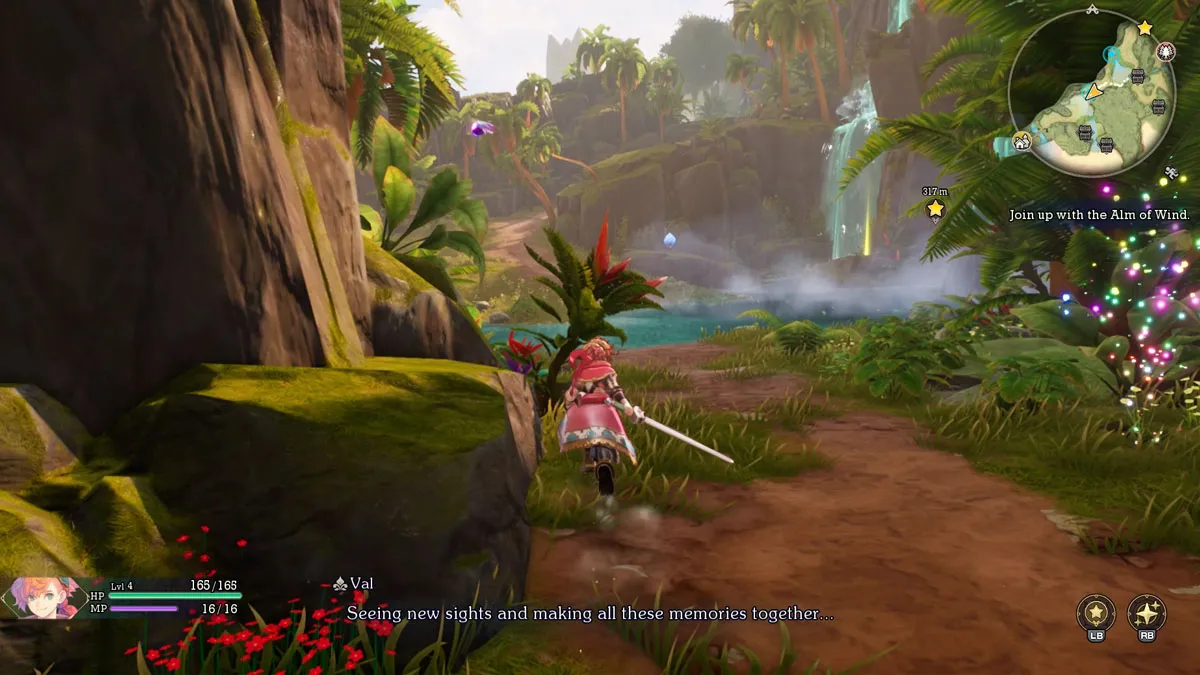 A character running through the forest in Visions of Mana.