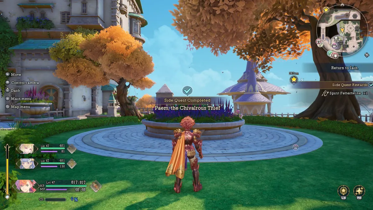 Image of the character standing in front of a garden plot in a town in Visions of Mana