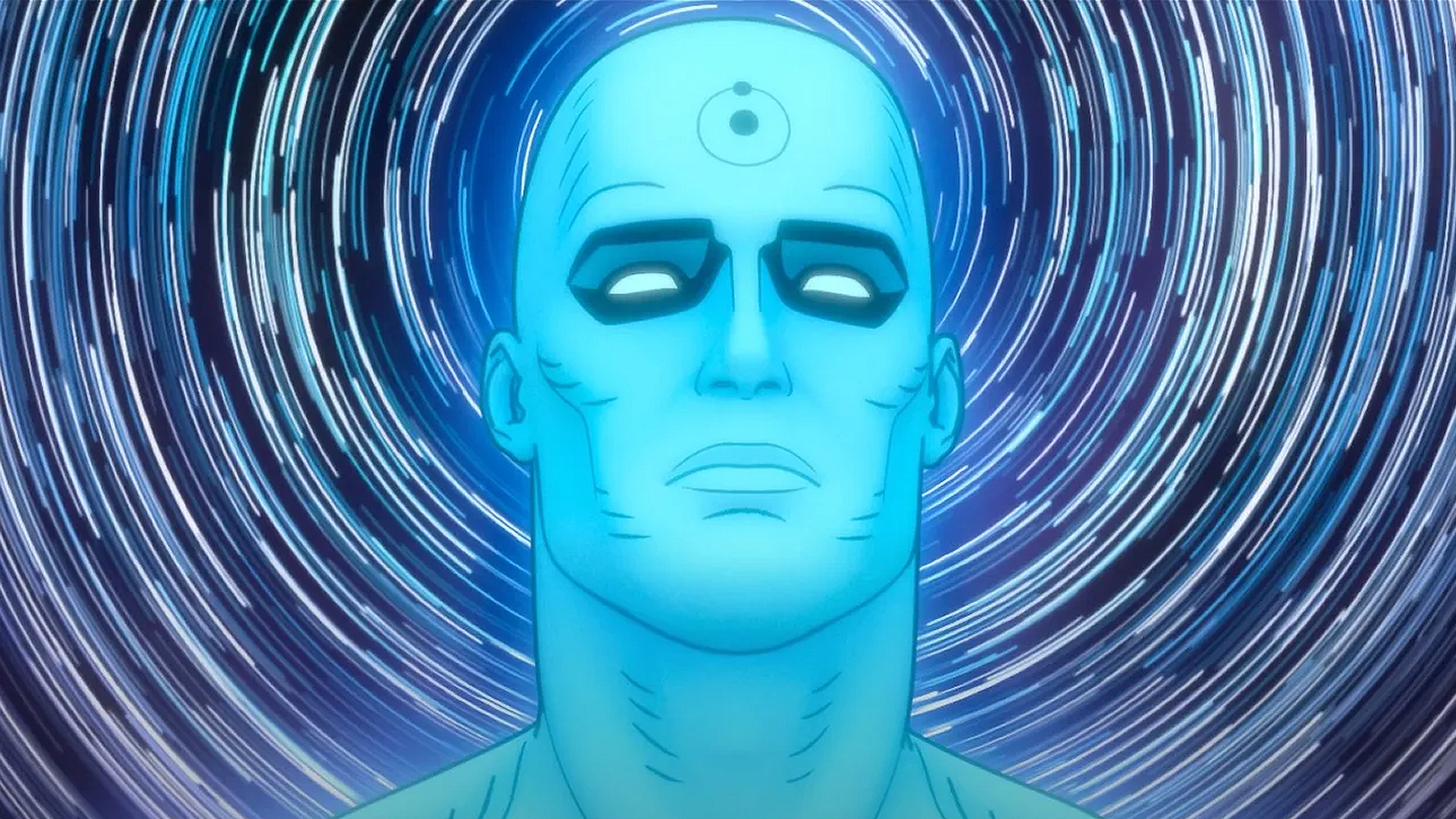 Stars spinning around Doctor Manhattan's head in Watchmen: Chapter I