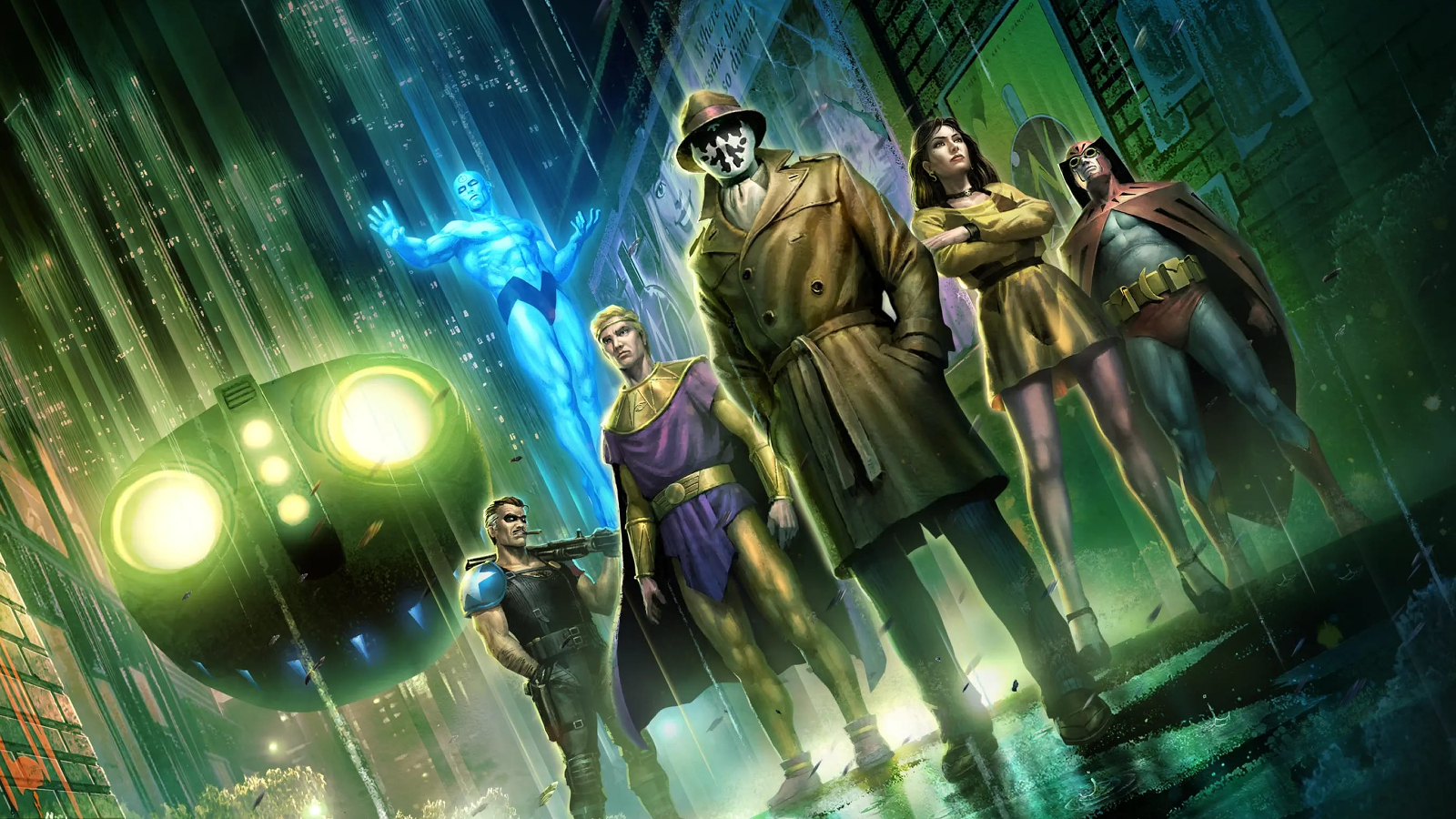 Cropped key art for Watchmen: Chapter I featuring the core ensemble