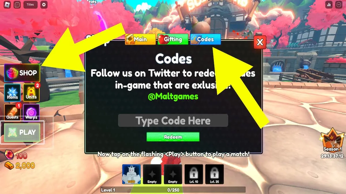 How to redeem codes in Anime Tower Defense. 