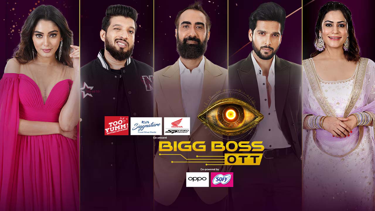 Bigg Boss OTT Season 3, several people standing alongside the show's logo.