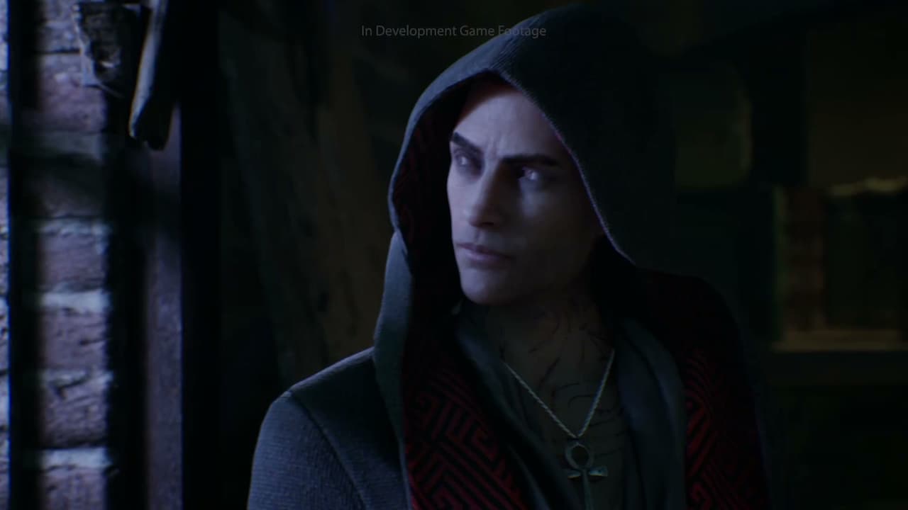 Vampire: The Masquerade - Bloodlines 2, a character wearing a hood, looking to the right.