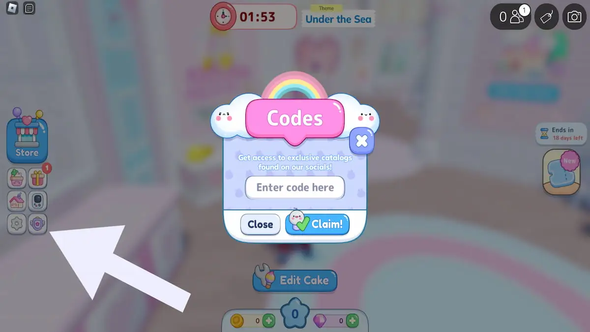 How to redeem codes for Cake Off.