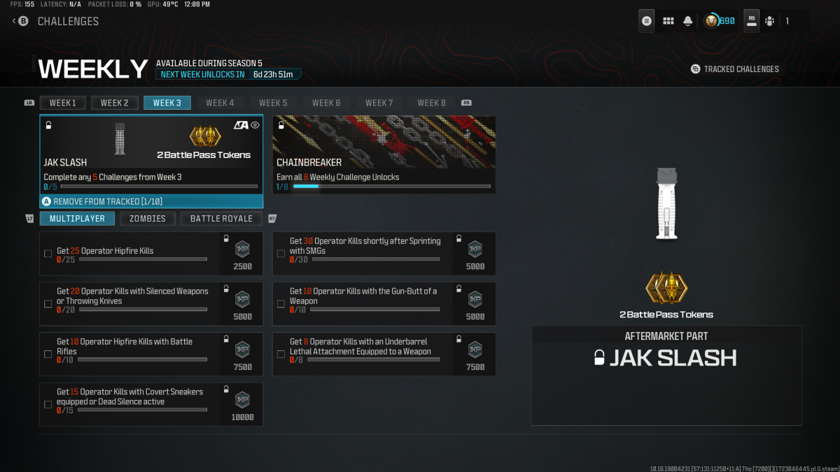 Viewing the JAK Slash in the Weekly Challenges tab. Screenshot by The Escapist