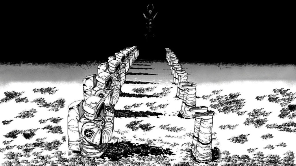 Darkness Devil at the end of rows of bisected astronauts in the Chainsaw Man manga