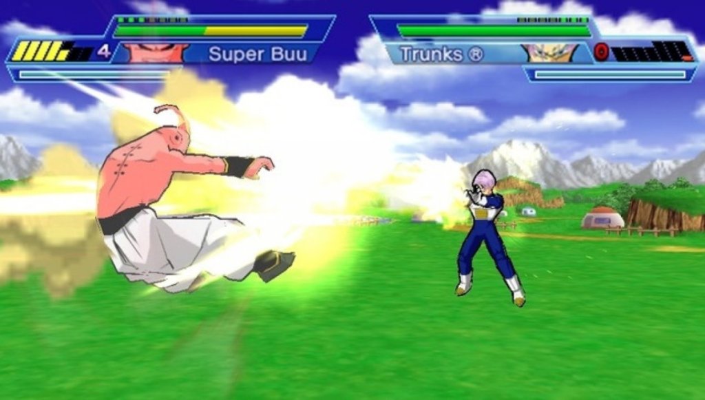 Future Trunks blasts Super Buu above a grassy field as part of an article about every Dragon Ball Budokai game ranked