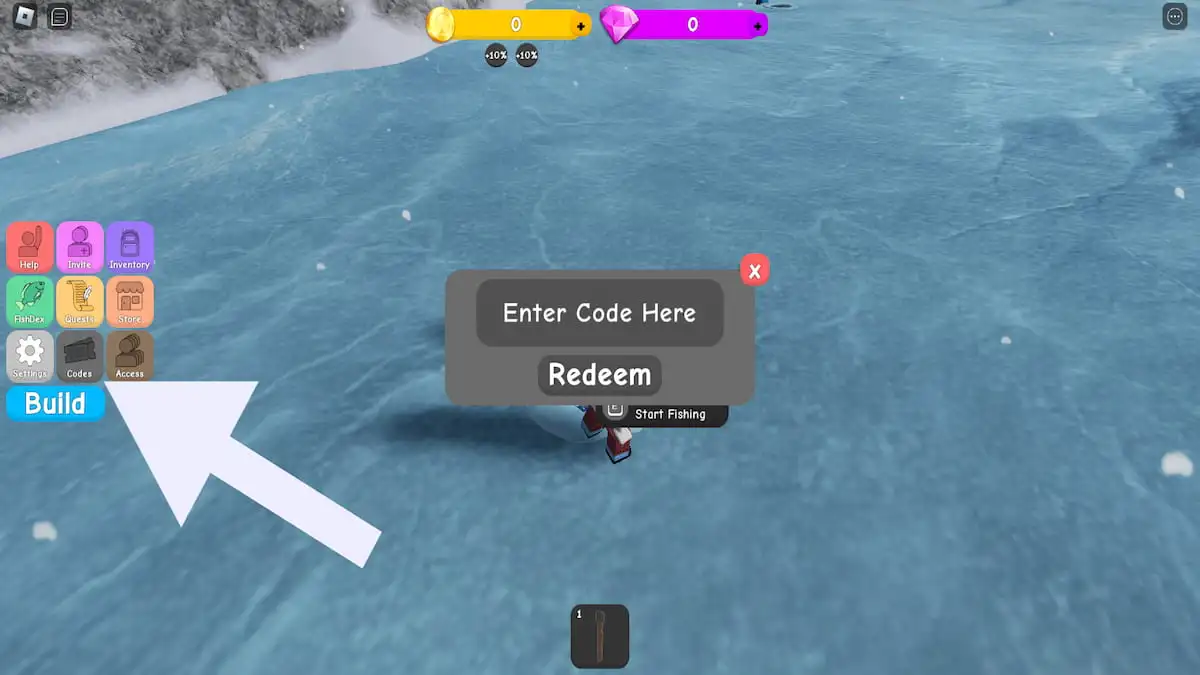 How to redeem codes in Ice Fishing Simulator.