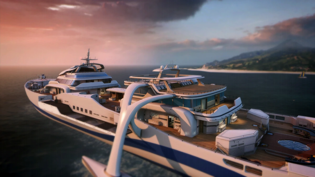 Hijacked from Black Ops 2 image of a mega yacht on the water at sunset