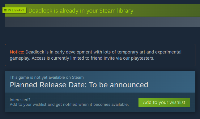 Deadlock store page on Steam.