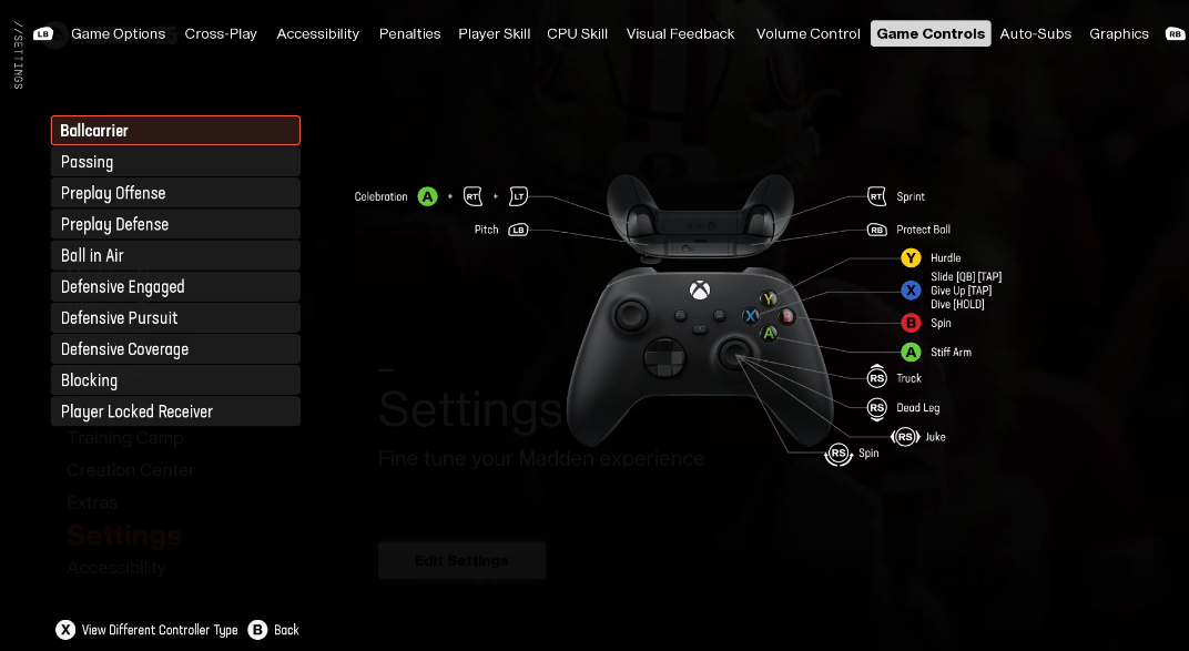 The dive settings in Madden NFL 25