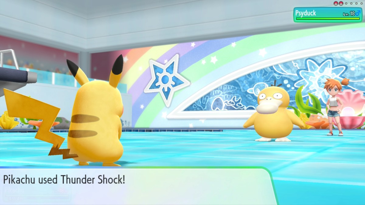 Pikachu using Thunder Shock in Pokemon: Let's Go Pikachu and Eevee