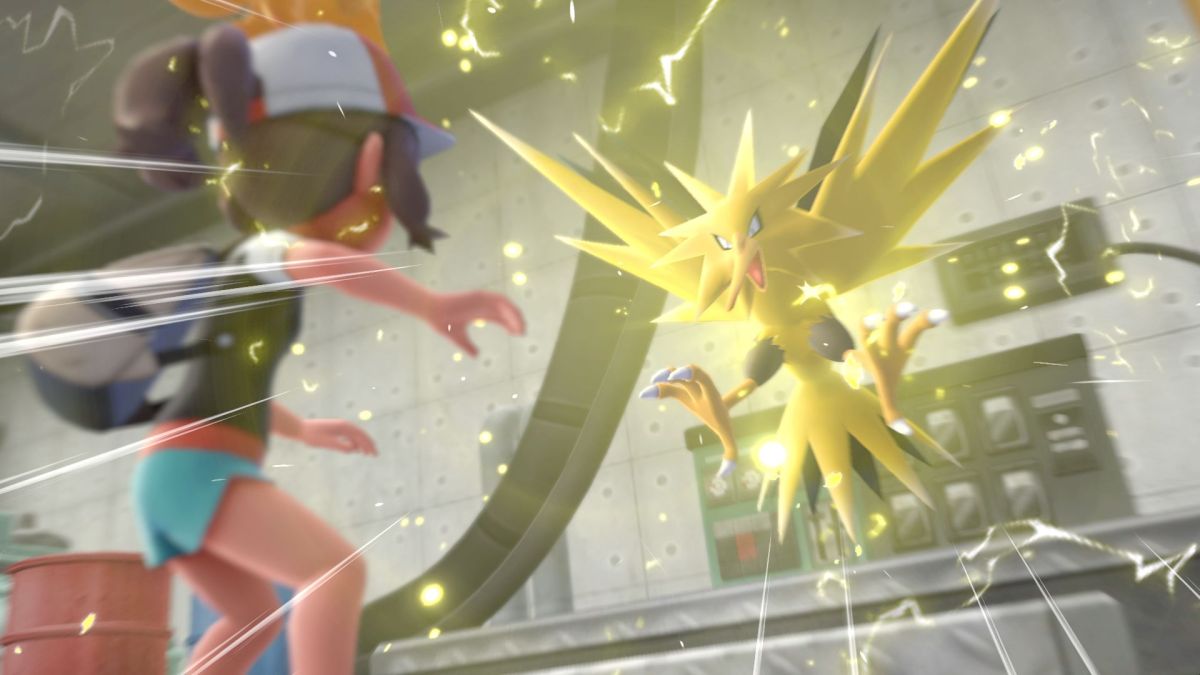 Zapados using an attack in Pokemon: Let's Go Pikachu and Eevee.