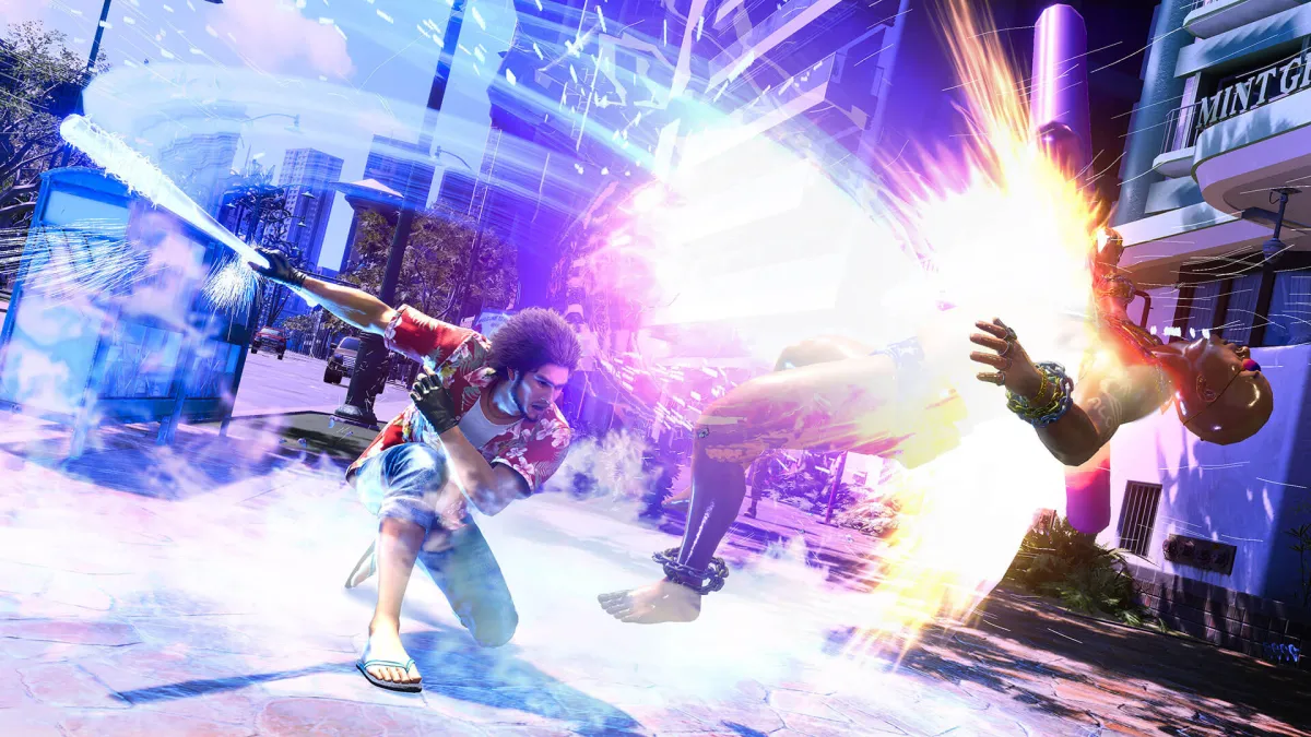 Like a Dragon Infinite Wealth screenshot of Ichiban Kasuga hitting an enemy with a bat.