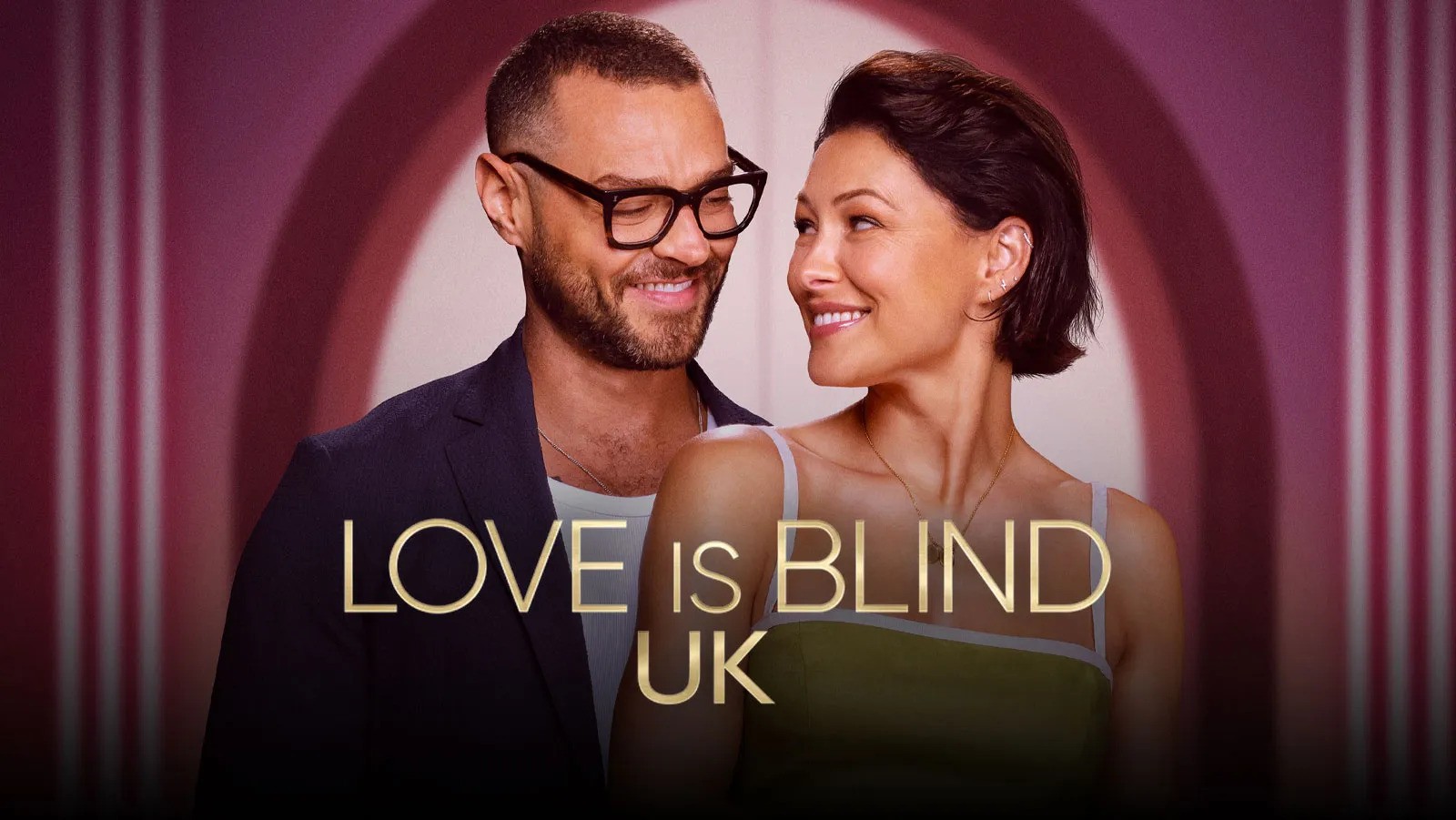 Two people smiling at each other in Love Is Blind: UK.