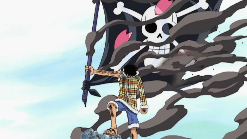 Luffy holding a flag in Drum Island in One Piece as part of an article about movies and shows to watch after Metaphor Re:Fantaszio.