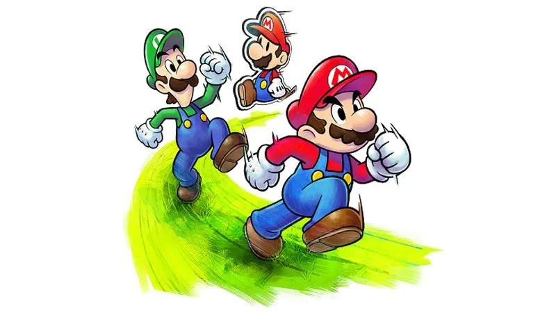 Mario & Luigi: Paper Jam concept art, with Maria running ahead of Luigi on a green road