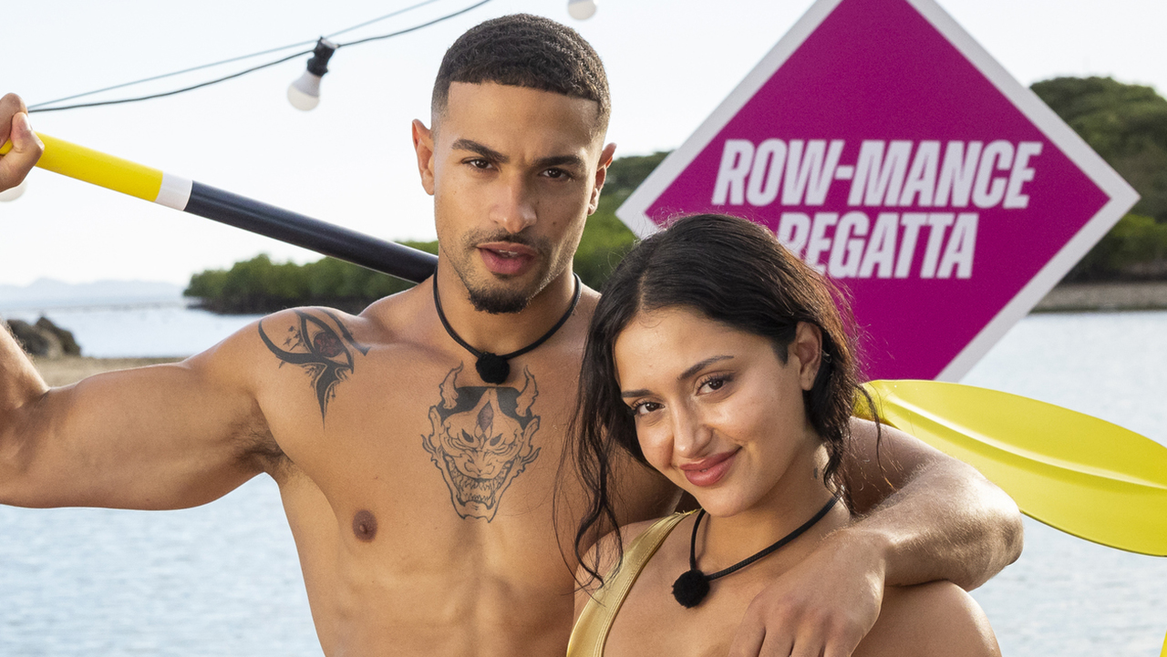 Miguel and Leah together in Love Island.