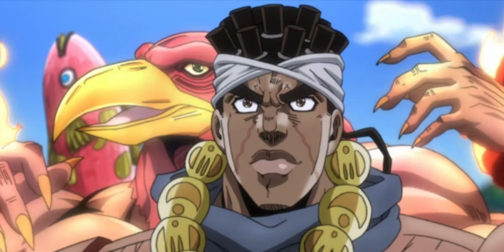 Muhammad Avdol as part of a list about 13 amazing black anime characters.