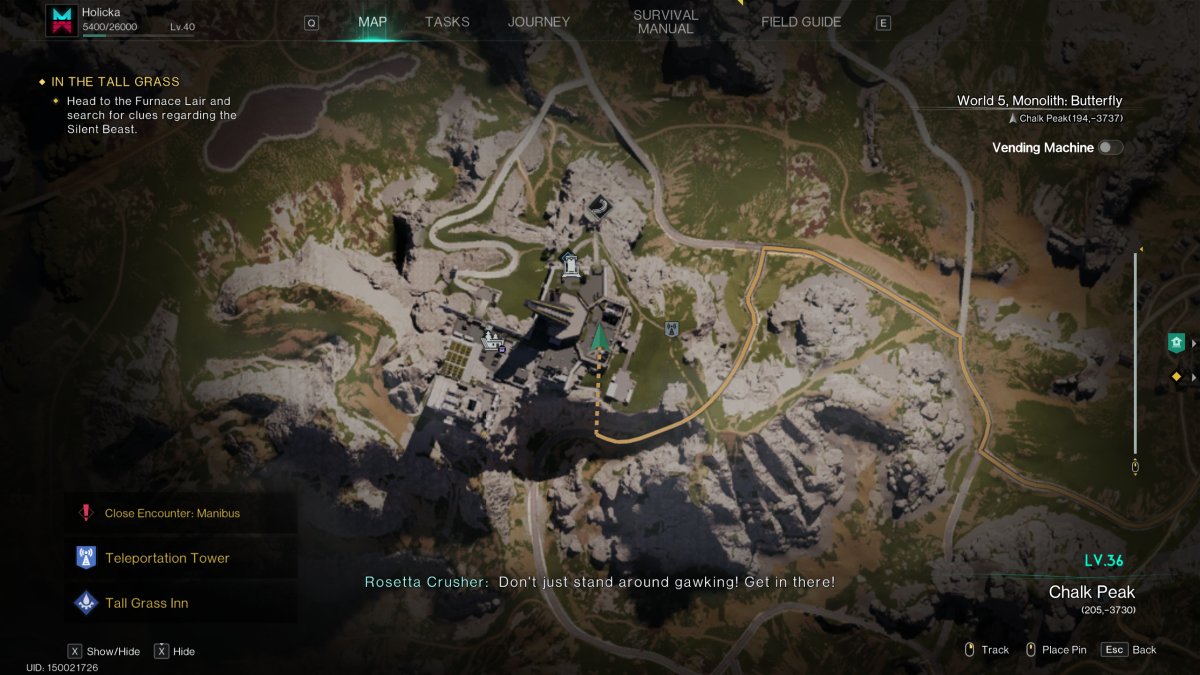 Image of the Alpha Institute Map with the green cursor located on top of a building near the Monolith in Once Human