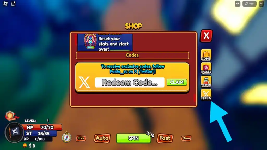 In-game screenshot of the Piece RNG shop. 