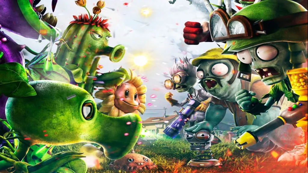 The plants and zombies face off on the Plants vs. Zombies: Garden Warfare cover