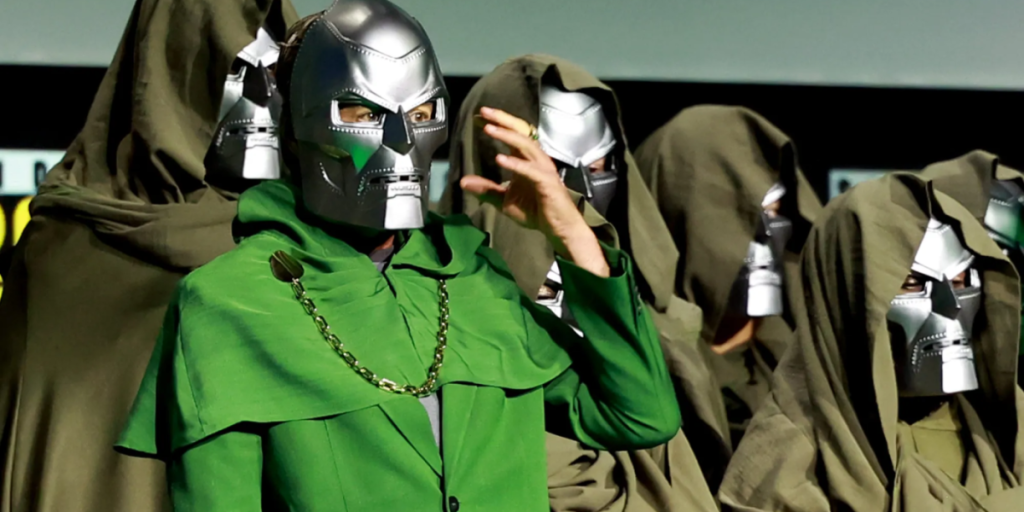 RDJ wearing a Doctor Doom mask at SDCC 2024