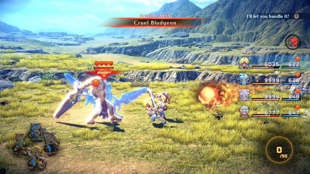 Star Ocean: The Second Story R screenshot of a character using special arts cruel bludgeon in battle