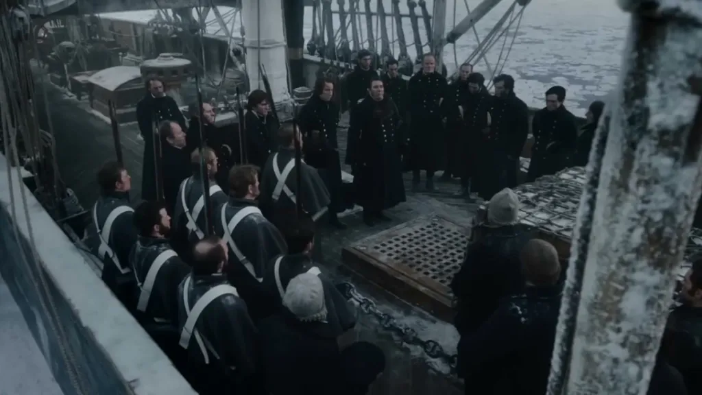 The Terror Season 1, men standing on an ice-locked ship.