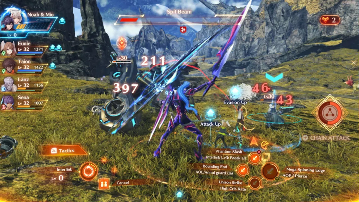 Xenoblade Chronicles 3 screenshot of characters fighting a Spit Beam