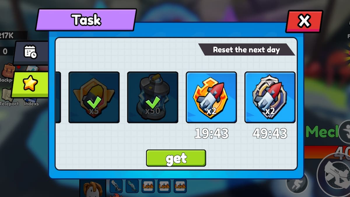 +1 Rocket Guns And Tanks Tasks menu.