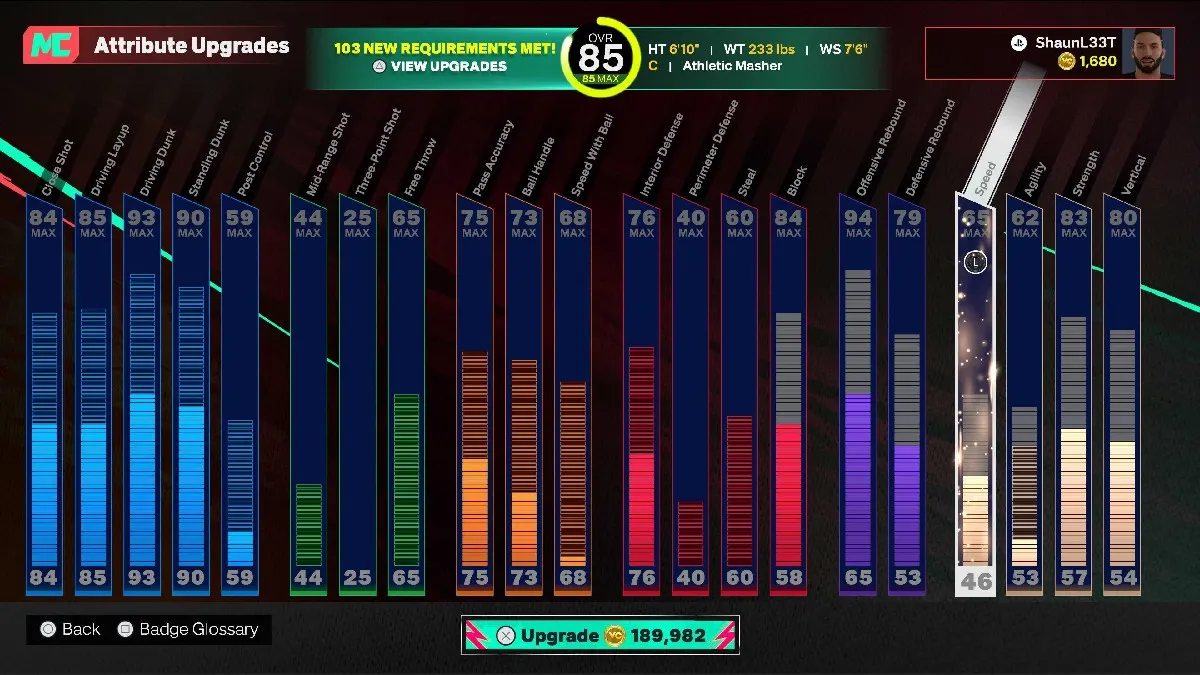 85 OVR in NBA 2K25 in an article detailing how many VC it would take to get herer