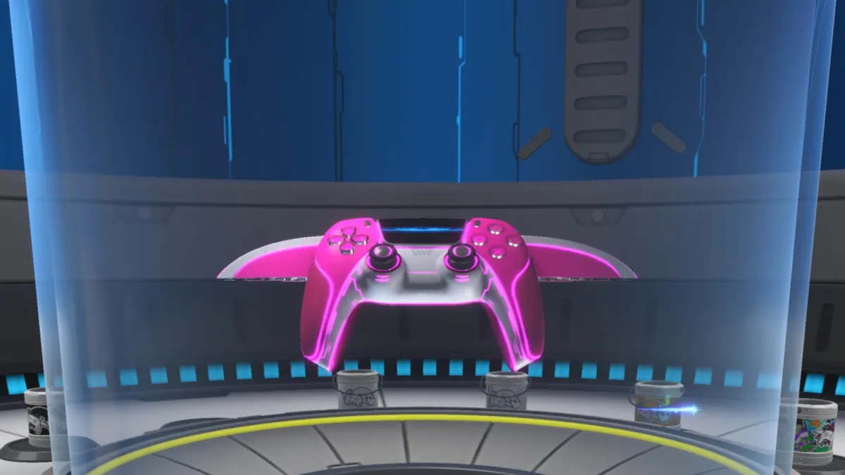 Astro Bot screenshot of the Hottest Pink Dual Speeder skin in the Dual Speeder Garage