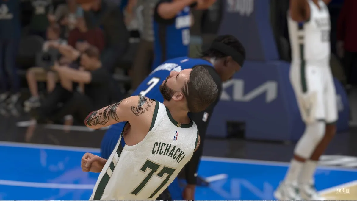 A MyPLAYER celebrating after a win against the Orlando Magic in NBA 2K25