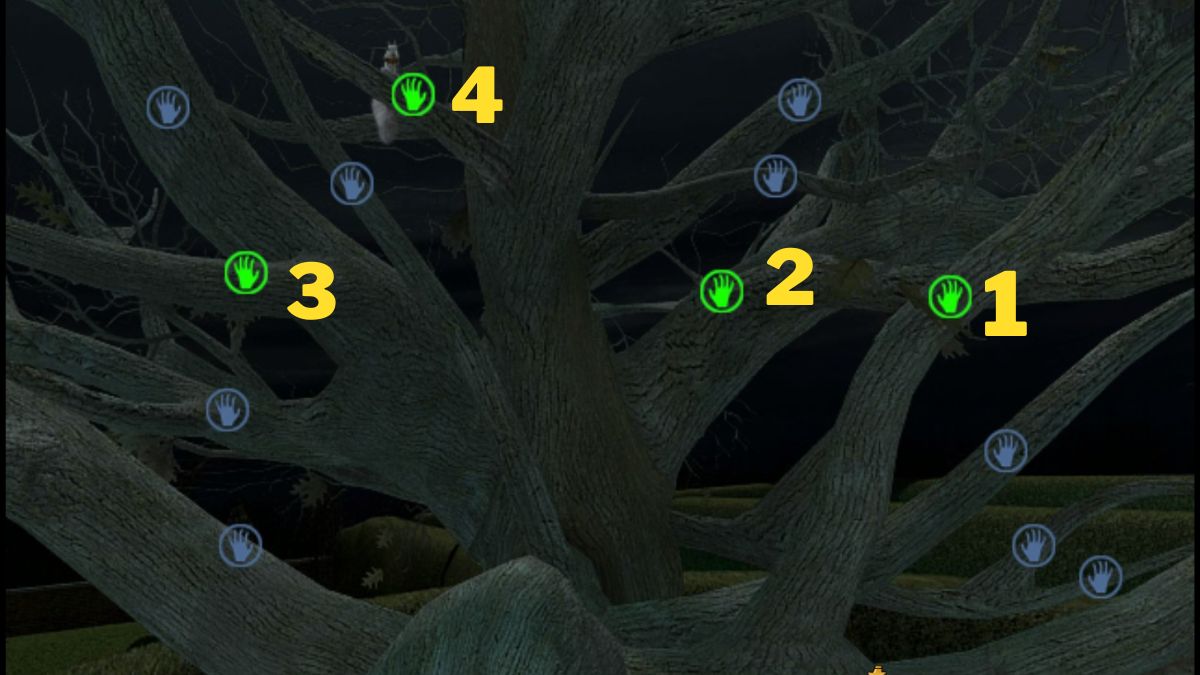 Screenshot of how to climb the tree in Nancy Drew Warnings at Waverly Academy. Lowest level, Junior Difficulty