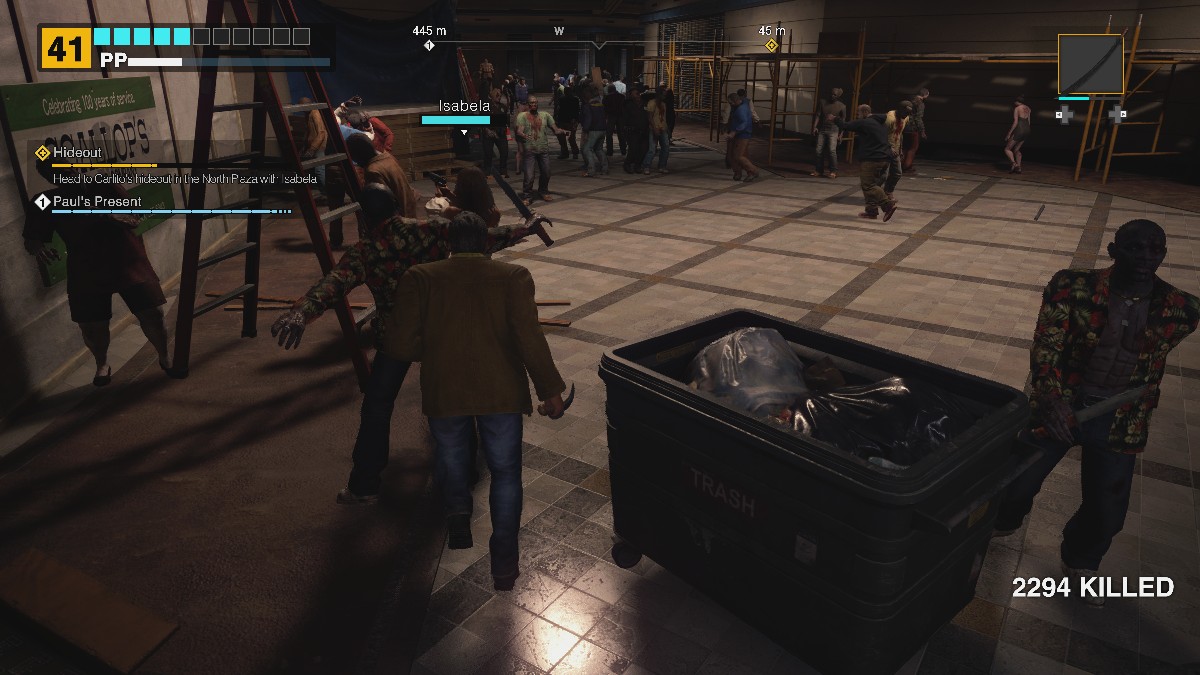 Isabella in North Plaza with Frank in Dead Rising Deluxe Remaster