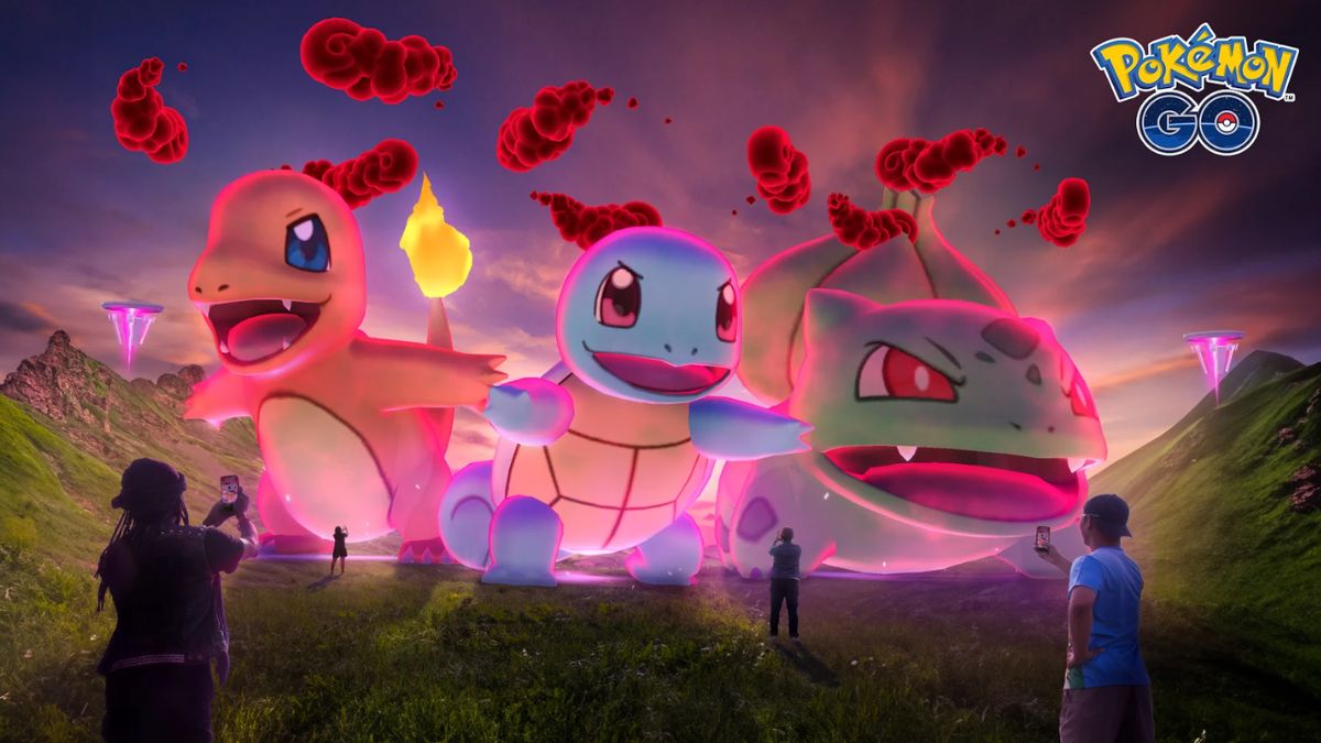 Dynamax Charmander, Bulbasaur, and Squirtle Pokemon GO