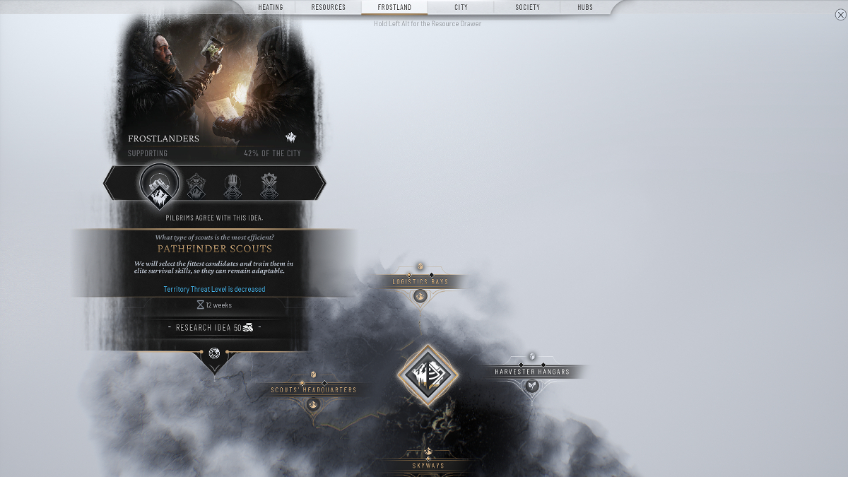 Reducing danger level in Frostland in Frostpunk 2.