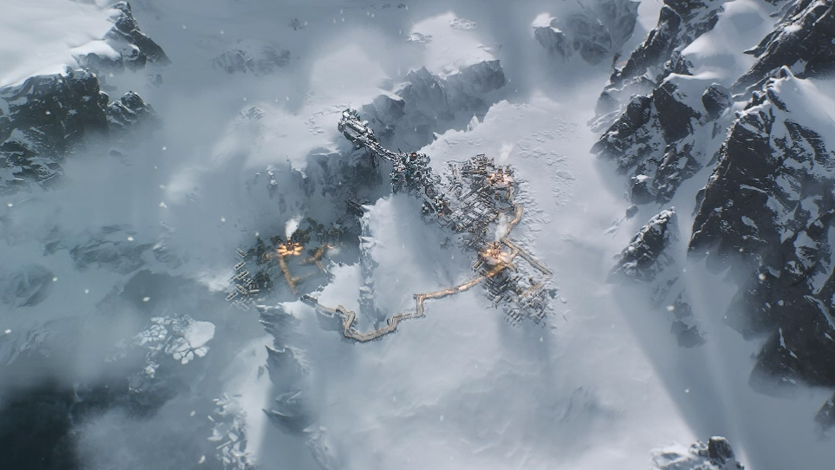 A settlement in Frostpunk 2 as part of an article about how to transfer Oil.