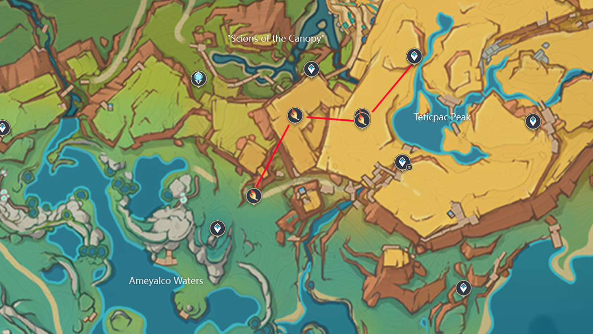 Flower locations in Teticpac Peak.