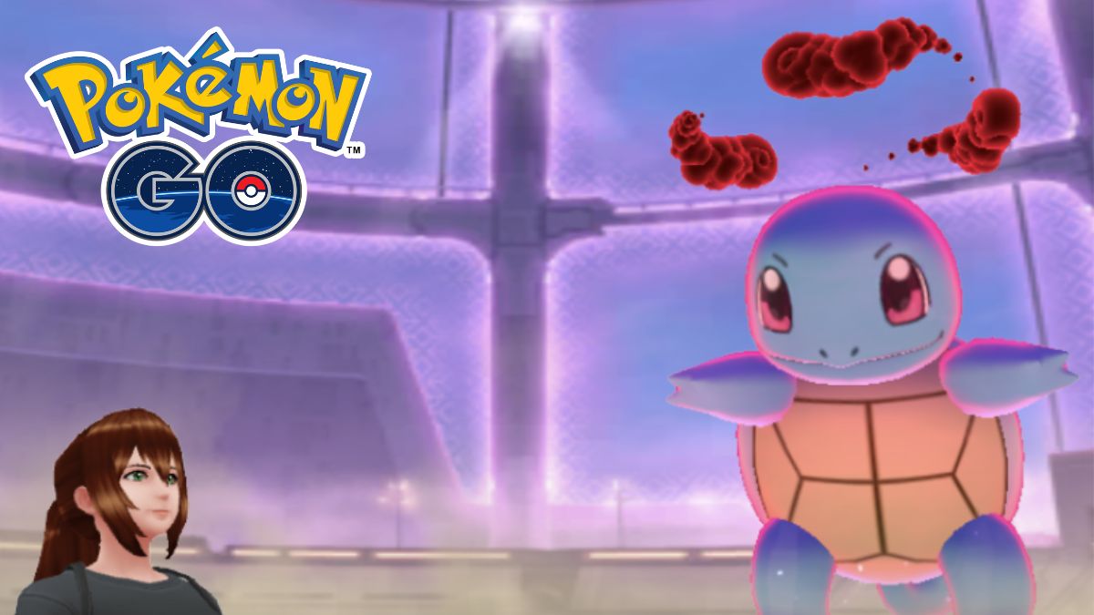 Screenshot of the Max Battle screen in Pokemon GO, featuring a player avatar and a Dynamax Squirtle