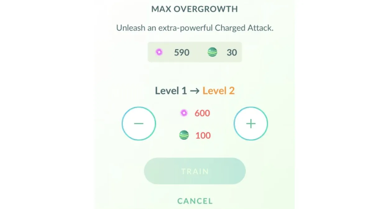 Screenshot showing the level up screen and cost for Max Moves in Pokemon GO