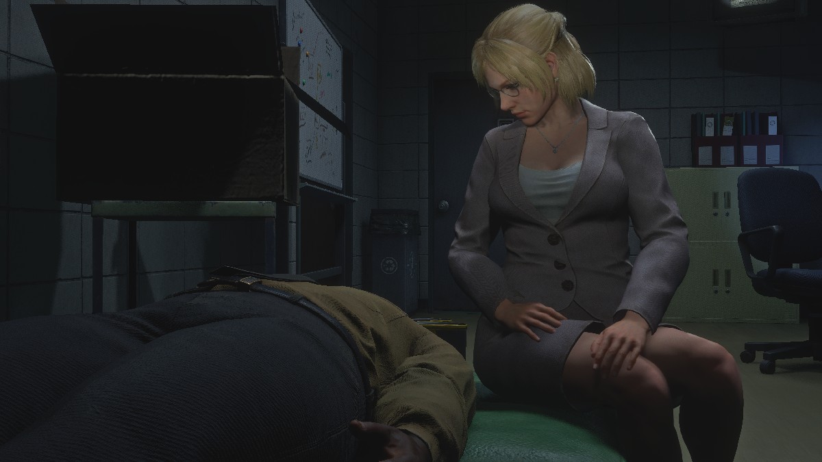 Jesse tending to Brad's wounds in Dead Rising Deluxe Remaster